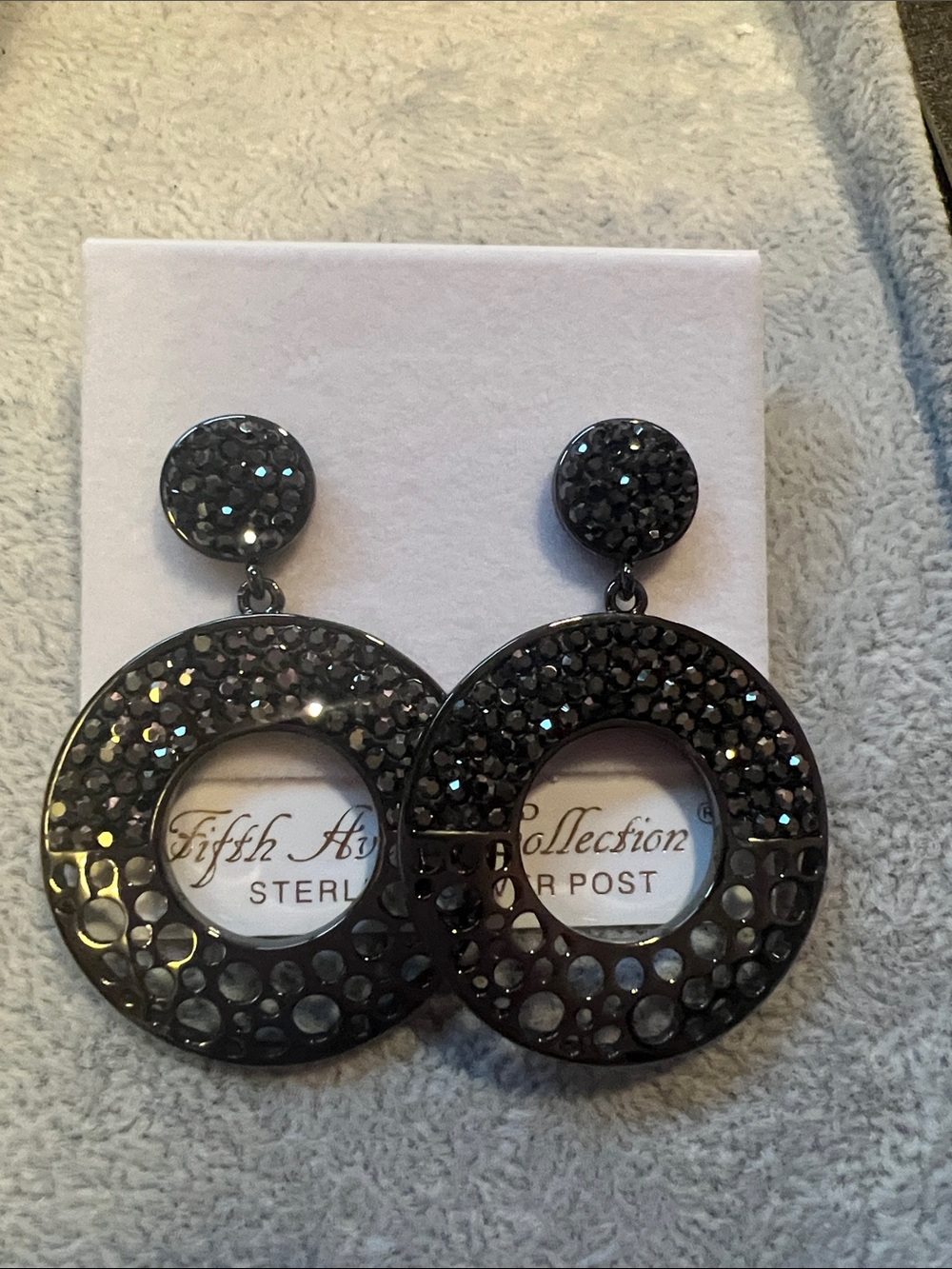 Fifth Avenue Collection Black Crystal Hoop Earrings